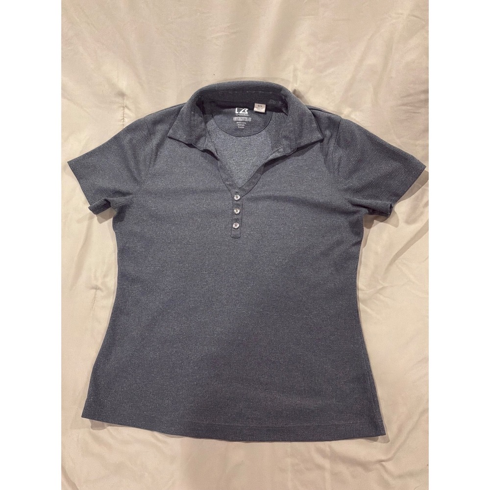 Cutter‎ & Buck Womens CB DryTec Ribbed Polo Shirt Gray Short Sleeve Size M